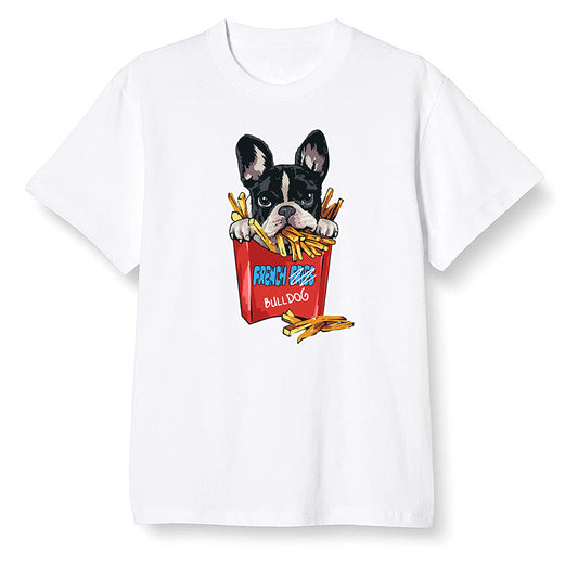 Pop Colour AJ1 Retro High OG Origin Story - Cute dog eating french fries - White Men T-shirt