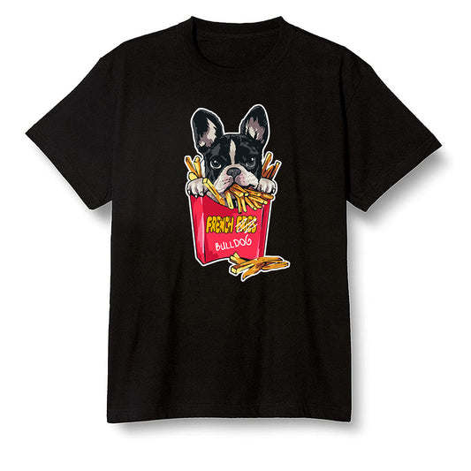 Pop Colour AJ1 Retro High OG Light Fusion Red - Cute dog eating french fries - Black Men T-shirt