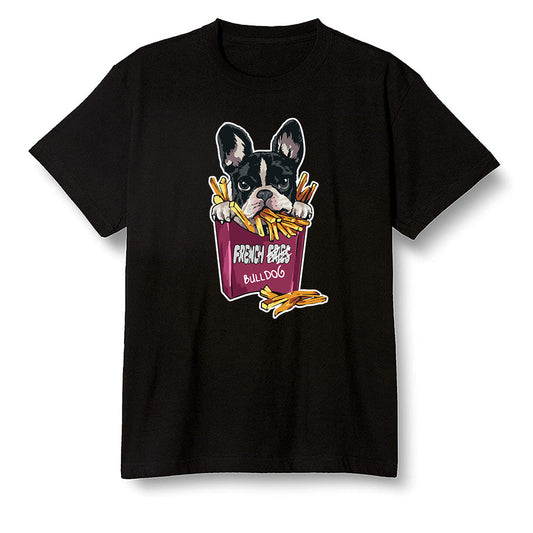 Pop Colour AJ1 Retro High OG Bordeaux - Cute dog eating french fries - Black Men T-shirt