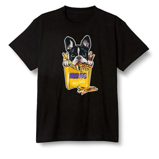 Pop Colour AJ1 Mid SE University Gold - Cute dog eating french fries - Black Men T-shirt