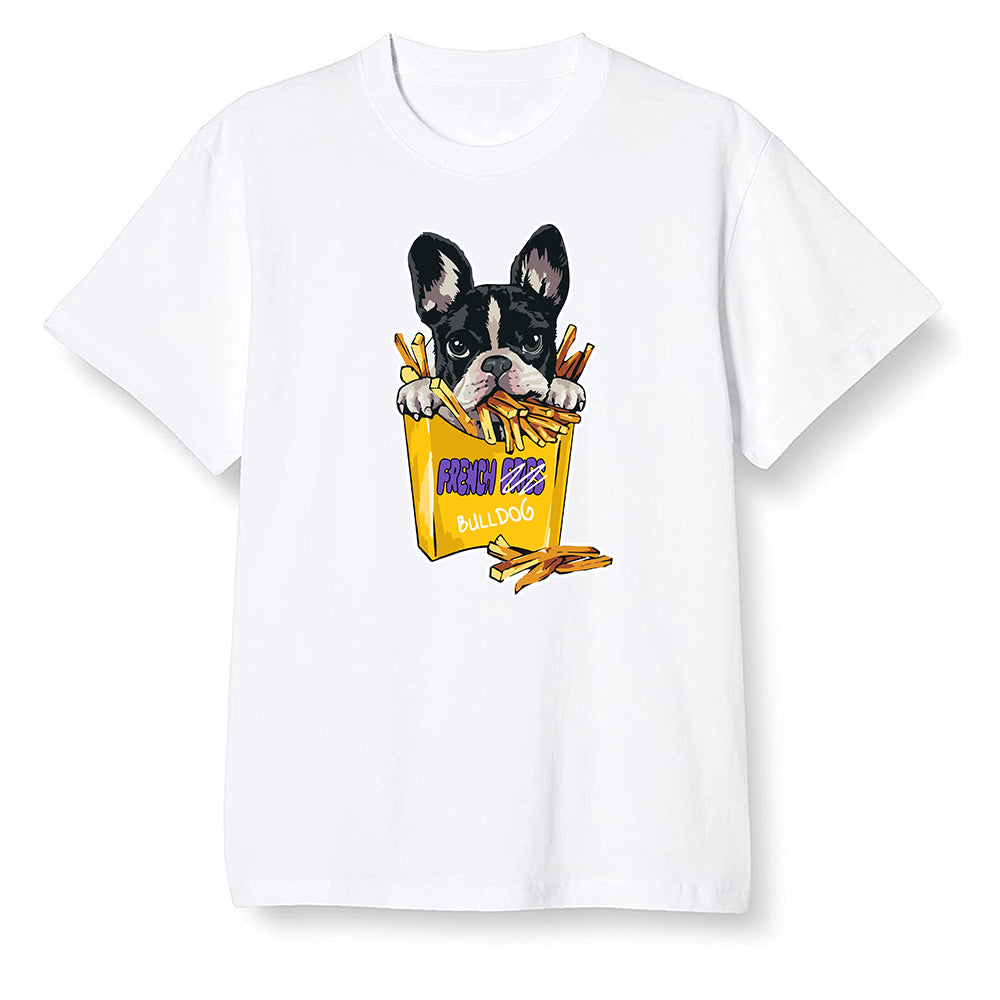 Pop Colour AJ1 Mid SE University Gold - Cute dog eating french fries - White Men T-shirt
