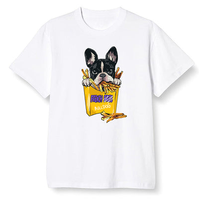 Pop Colour AJ1 Mid SE University Gold - Cute dog eating french fries - White Men T-shirt