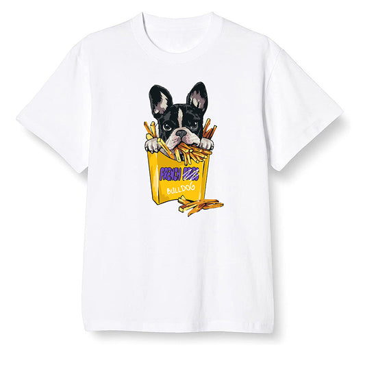 Pop Colour AJ1 Mid SE University Gold - Cute dog eating french fries - White Men T-shirt