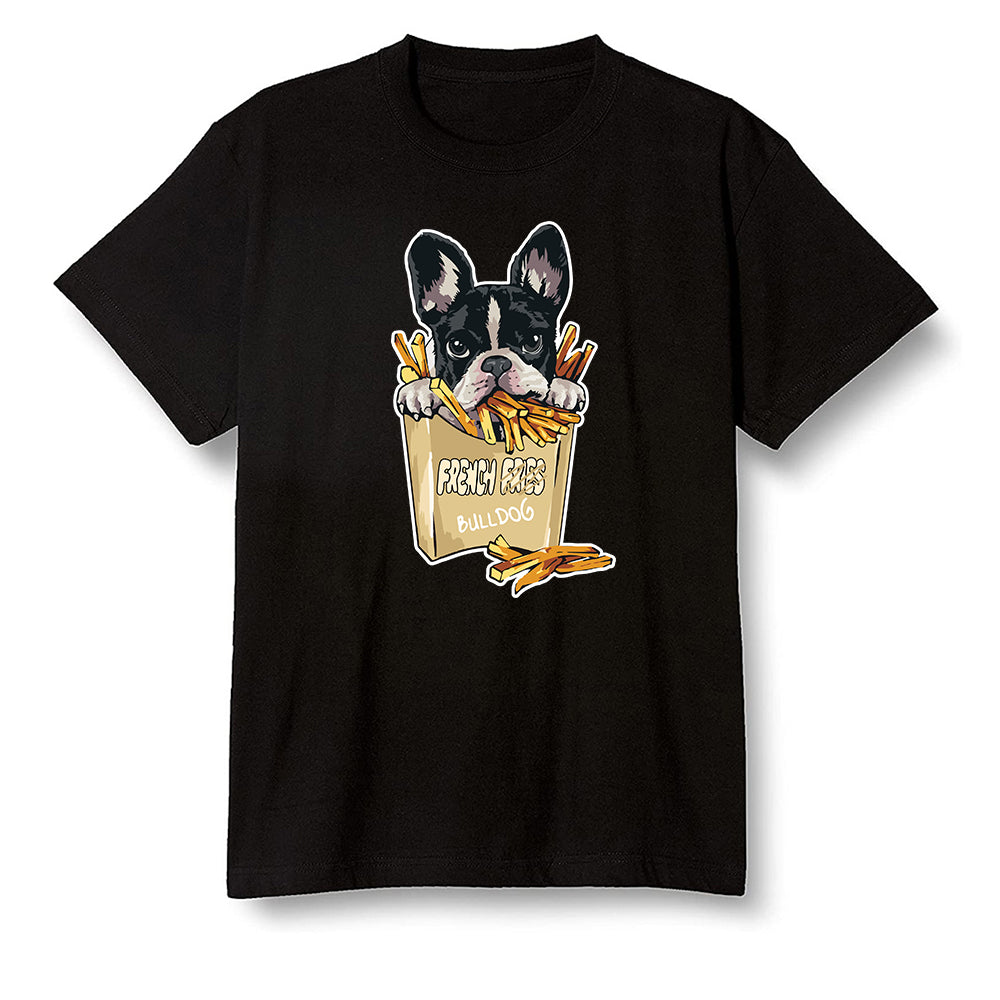Pop Colour AJ1 Retro High OG NRG Gold TOE - Cute dog eating french fries - Black Men T-shirt