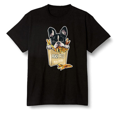 Pop Colour AJ1 Retro High OG NRG Gold TOE - Cute dog eating french fries - Black Men T-shirt