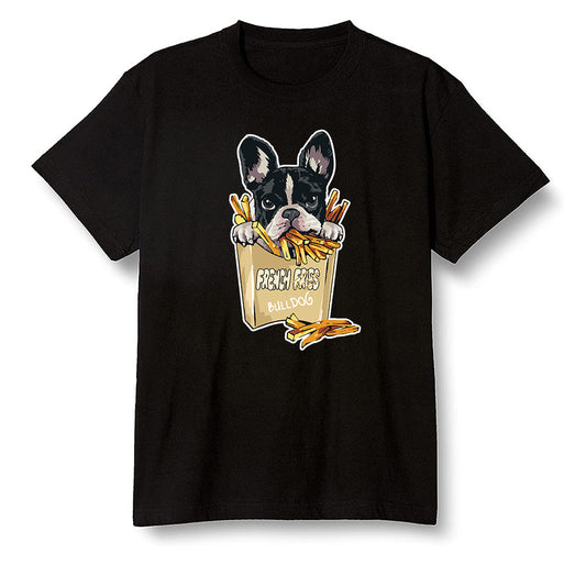 Pop Colour AJ1 Retro High OG NRG Gold TOE - Cute dog eating french fries - Black Men T-shirt