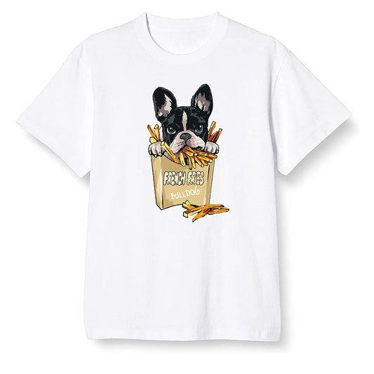 Pop Colour AJ1 Retro High OG NRG Gold TOE - Cute dog eating french fries - White Men T-shirt