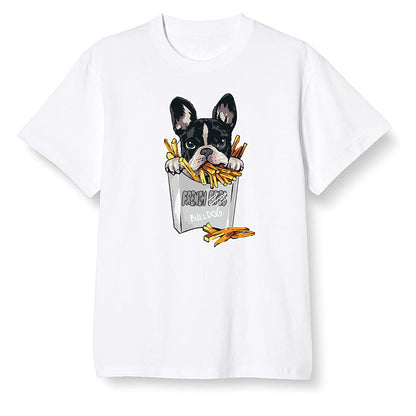Pop Colour AJ1 Retro High '85 OG Neutral Grey - Cute dog eating french fries - White Men T-shirt