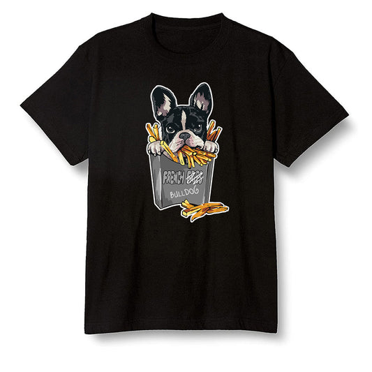 Pop Colour AJ1 High OG Silver TOE - Cute dog eating french fries - Black Men T-shirt