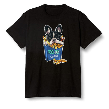 Pop Colour AJ1 High OG TIE DYE - Cute dog eating french fries - Black Men T-shirt