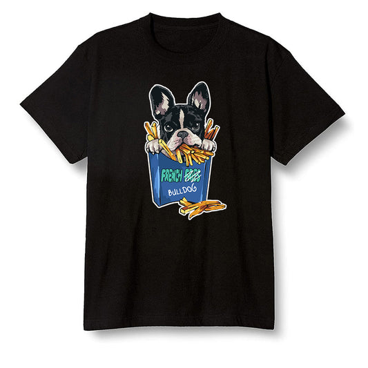 Pop Colour AJ1 High OG TIE DYE - Cute dog eating french fries - Black Men T-shirt