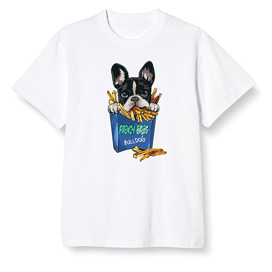 Pop Colour AJ1 High OG TIE DYE - Cute dog eating french fries - White Men T-shirt