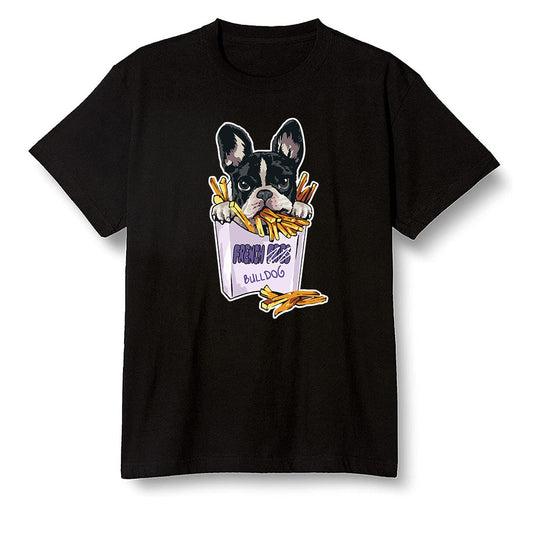 Pop Colour AJ1 High OG Court Purple - Cute dog eating french fries - Black Men T-shirt