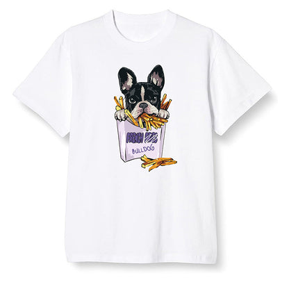Pop Colour AJ1 High OG Court Purple - Cute dog eating french fries - White Men T-shirt