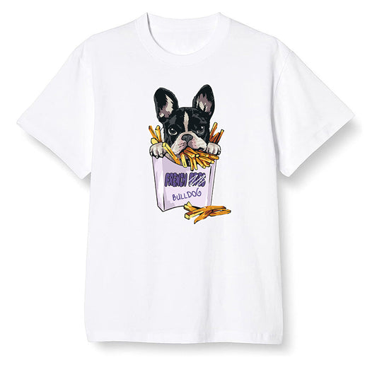 Pop Colour AJ1 High OG Court Purple - Cute dog eating french fries - White Men T-shirt