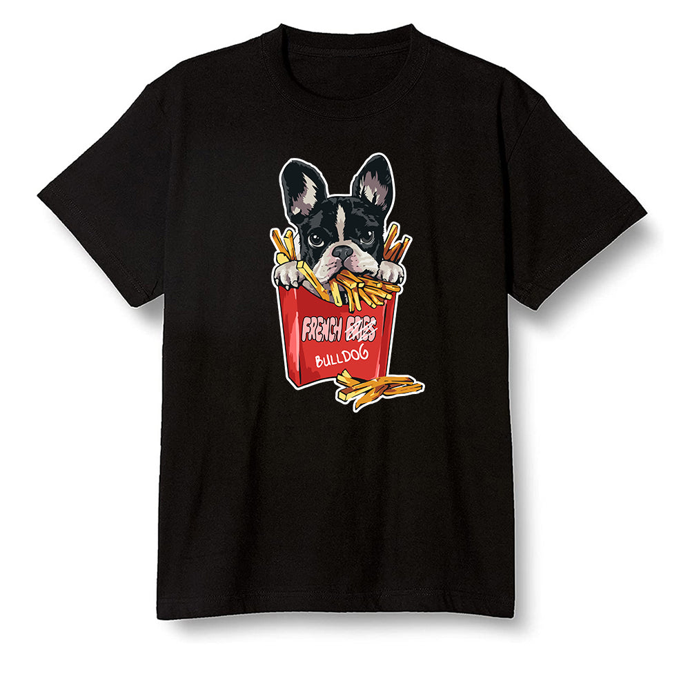 Pop Colour AJ1 High OG Satin Snake Chicago - Cute dog eating french fries - Black Men T-shirt