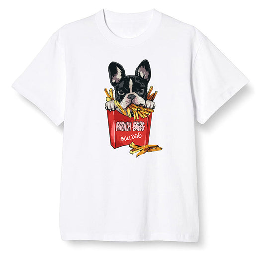 Pop Colour AJ1 High OG Satin Snake Chicago - Cute dog eating french fries - White Men T-shirt
