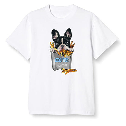Pop Colour AJ1 Low Wolf Grey/Sail/Photon Dust/White - Cute dog eating french fries - White Men T-shirt