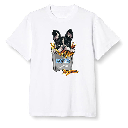Pop Colour AJ1 Low Wolf Grey/Sail/Photon Dust/White - Cute dog eating french fries - White Men T-shirt