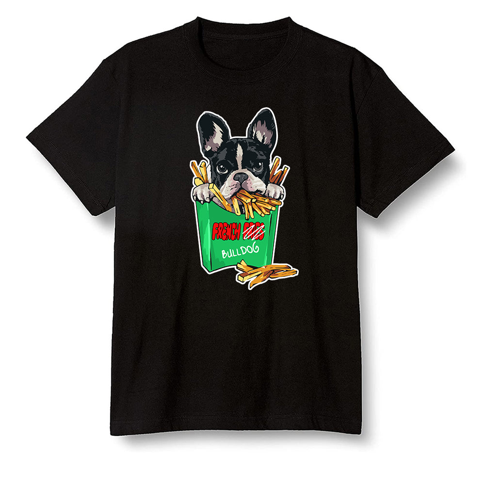Pop Colour AJ1 High OG Lucky Green - Cute dog eating french fries - Black Men T-shirt