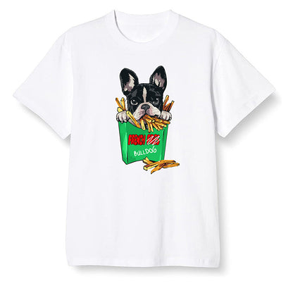 Pop Colour AJ1 High OG Lucky Green - Cute dog eating french fries - White Men T-shirt
