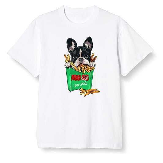 Pop Colour AJ1 High OG Lucky Green - Cute dog eating french fries - White Men T-shirt