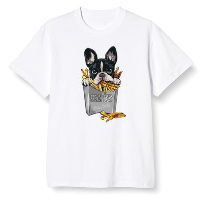 Pop Colour AJ1 Retro High OG CO Japan - Neutral Grey - Cute dog eating french fries - White Men T-shirt