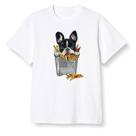 Pop Colour AJ1 Retro High OG CO Japan - Neutral Grey - Cute dog eating french fries - White Men T-shirt