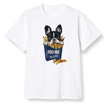 Pop Colour AJ1 High OG CO JP Midnight Navy - Cute dog eating french fries - White Men T-shirt