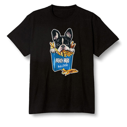 Pop Colour AJ1 High OG SP Fragment Design X Travis Scott - Cute dog eating french fries - Black Men T-shirt