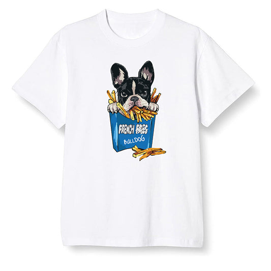 Pop Colour AJ1 High OG SP Fragment Design X Travis Scott - Cute dog eating french fries - White Men T-shirt