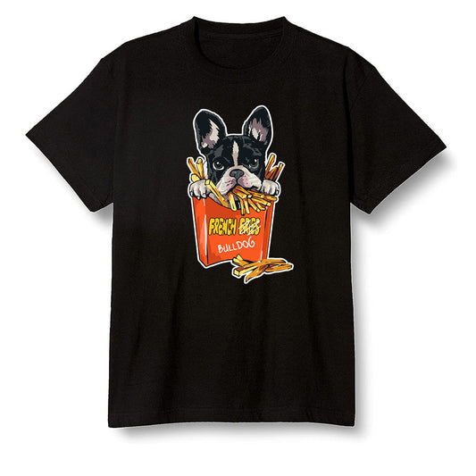 Pop Colour AJ13 Retro Starfish - Cute dog eating french fries - Black Men T-shirt