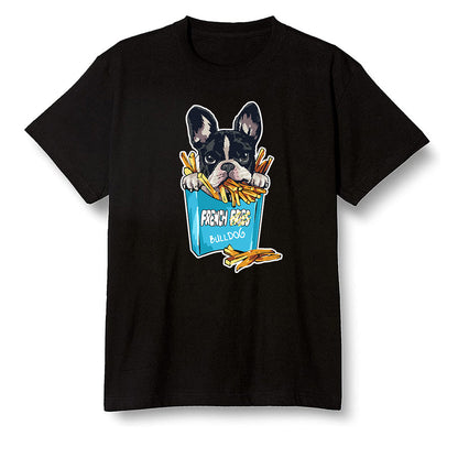 Pop Colour AJ13 Retro Obsidian Powder Blue - Cute dog eating french fries - Black Men T-shirt
