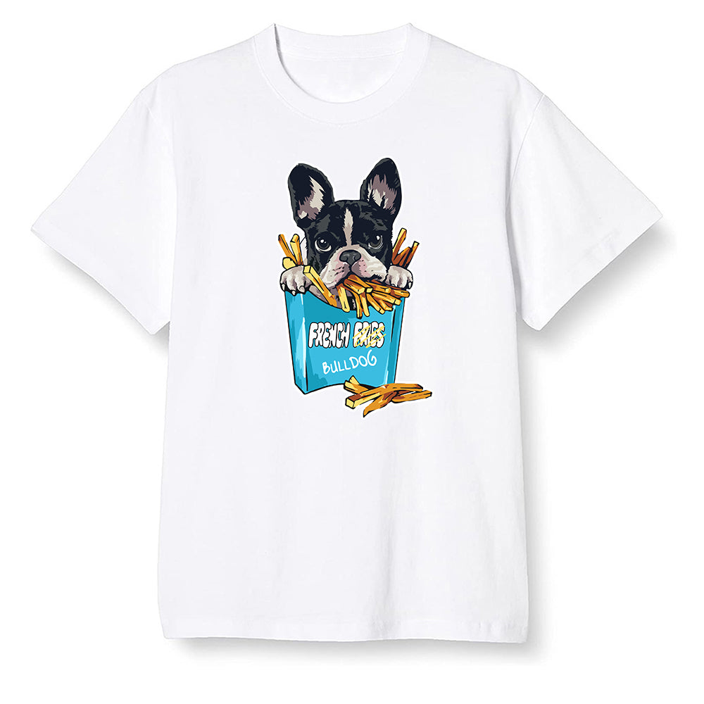 Pop Colour AJ13 Retro Obsidian Powder Blue - Cute dog eating french fries - White Men T-shirt