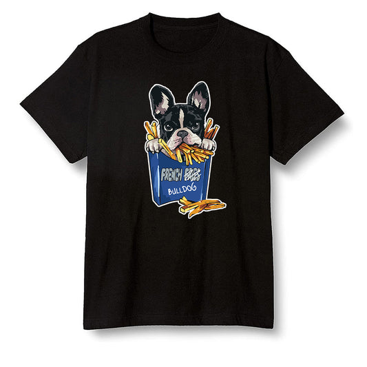 Pop Colour AJ13 Retro Flint - Cute dog eating french fries - Black Men T-shirt