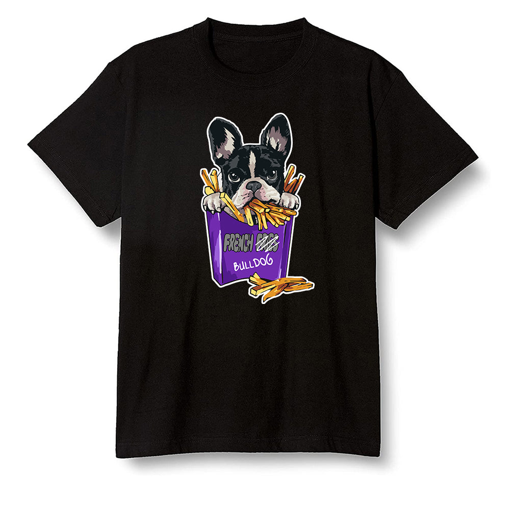 Pop Colour AJ13 Retro Court Purple - Cute dog eating french fries - Black Men T-shirt