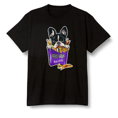 Pop Colour AJ13 Retro Court Purple - Cute dog eating french fries - Black Men T-shirt