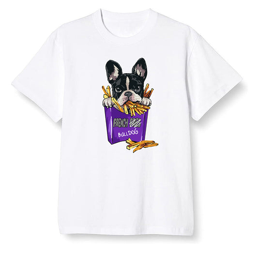 Pop Colour AJ13 Retro Court Purple - Cute dog eating french fries - White Men T-shirt