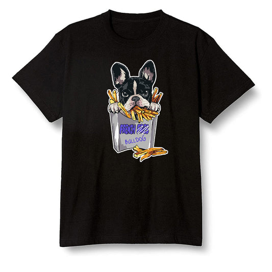 Pop Colour AJ6 Retro Ltr Flint - Cute dog eating french fries - Black Men T-shirt