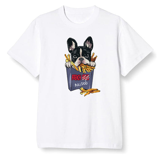 Pop Colour AJ6 Retro 'Doernbecher' 2019 Midnight Navy/White-Varsity Red-Metallic Gold - Cute dog eating french fries - White Men T-shirt