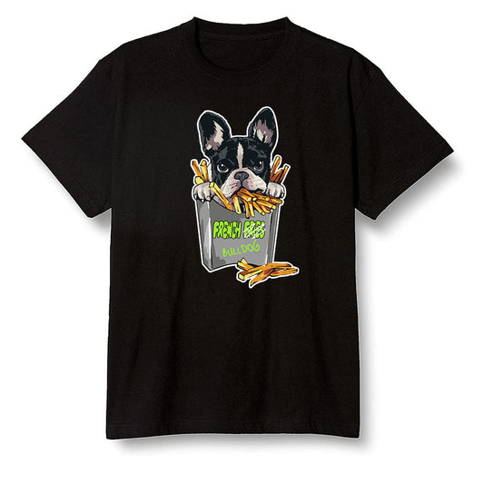 Pop Colour AJ6 Retro Electric Green - Cute dog eating french fries - Black Men T-shirt