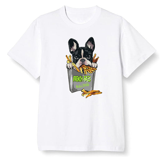 Pop Colour AJ6 Retro Electric Green - Cute dog eating french fries - White Men T-shirt