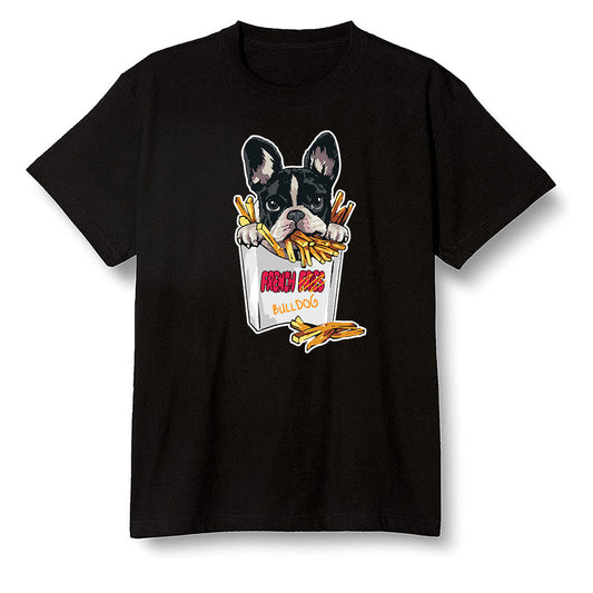 Pop Colour AJ6 Retro Hare - Cute dog eating french fries - Black Men T-shirt