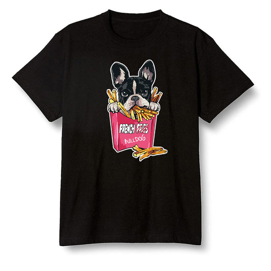Pop Colour AJ6 Retro Carmine - Cute dog eating french fries - Black Men T-shirt