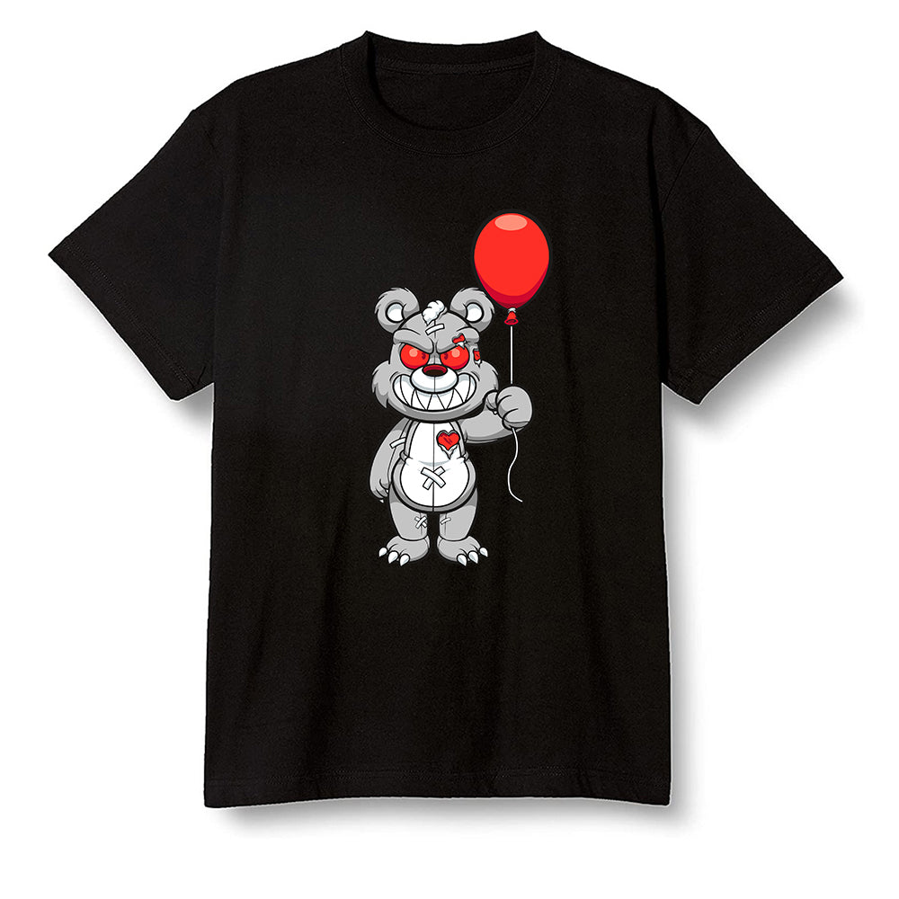 Pop Colour AJ1 Low Black Toe - Evil bear with balloon  - Black Men T-shirt