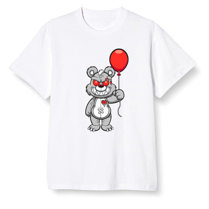 Pop Colour AJ1 Low Black Toe - Evil bear with balloon  - White Men T-shirt