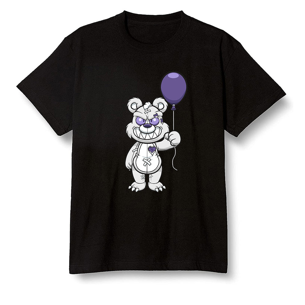 Pop Colour AJ1 High OG Court Purple - Evil bear with balloon  - Black Men T-shirt