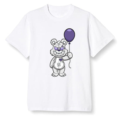 Pop Colour AJ1 High OG Court Purple - Evil bear with balloon  - White Men T-shirt