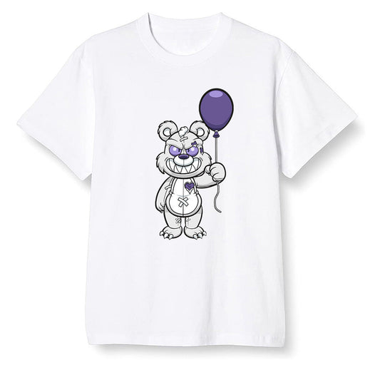 Pop Colour AJ1 High OG Court Purple - Evil bear with balloon  - White Men T-shirt