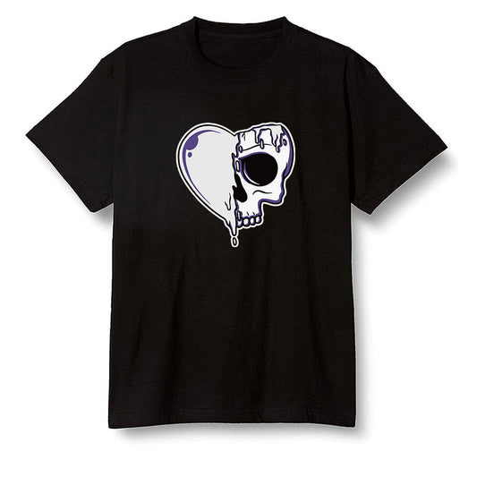 Pop Colour AJ1 High OG Court Purple - Heart melting skull  - Black Men T-shirt